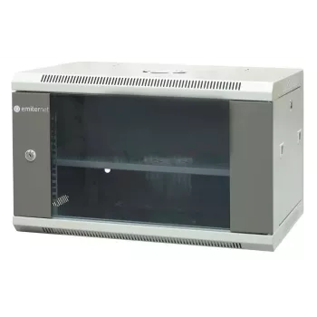 EMITER EM/AP6406 19 ιντσών 6U Επίτοιχο ερμάριο δικτύου, 600x450x370 mm, σκληρυμένη γυάλινη πόρτα, ατσάλι, Μαύρο