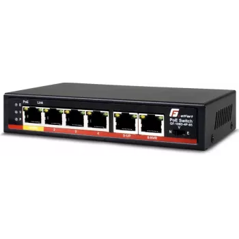 GETFORT GF-106D-4P-65 6-Port Fast Ethernet PoE+ Switch με 4 PoE-Ports και 2 Uplink-Ports, 65W Budget, Μεταλλικό Desktop
