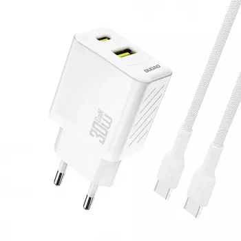 Dudao A27TCEU PD 30W GaN USB-A USB-C Φορτιστής Τοίχου με Καλώδιο USB-C - Λευκό