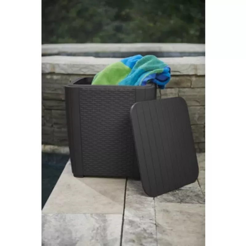 KETER τραπέζι κήπου/κουτί αποθήκευσης Luzon Flat Wicker, γκρι