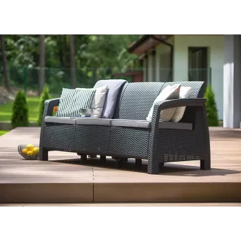 KETER Corfu Love Seat Max Τριθέσιος Καναπές Κήπου γκρι