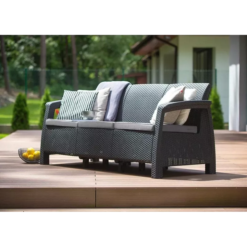 KETER Corfu Love Seat Max Τριθέσιος Καναπές Κήπου γκρι