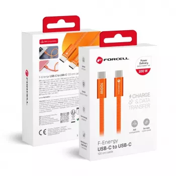 Forcell καλώδιο USB C σε USB C Forcell F-Energy QC4.0 PD 5A 100W Cafule χρώμα 1,2 m ACYH23 πορτοκαλί