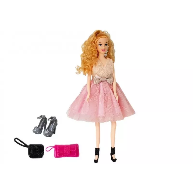 LEAN TOYS κούκλα μόδας, ξανθιά 28 cm, τσάντα, ψηλοτάκουνα