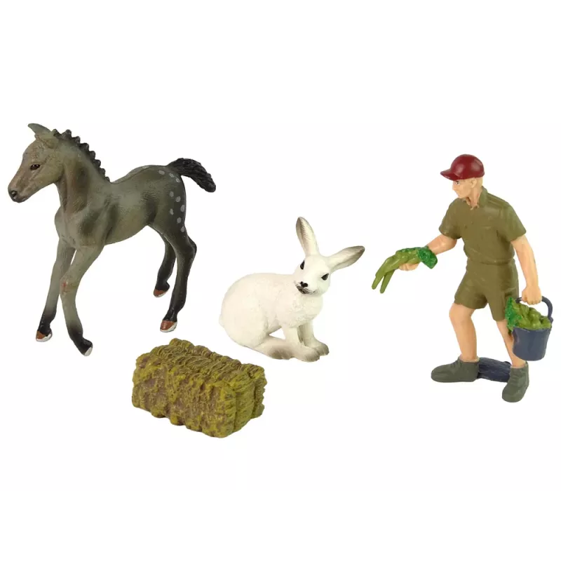LEAN TOYS σετ φιγούρες ζώων άλογο γκρι λαγός αγρότης