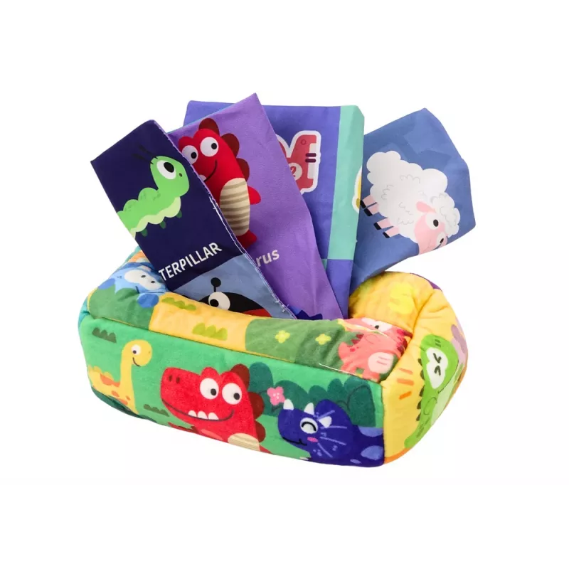 LEAN TOYS Μαλακό κουτί χαρτομάντιλων με 6 υφάσματα και 3 θορυβώδη πολύχρωμα μαντήλια
