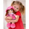 LEAN TOYS Πάνινη κούκλα λούτρινο παιχνίδι καρό φόρεμα ροζ 35 cm