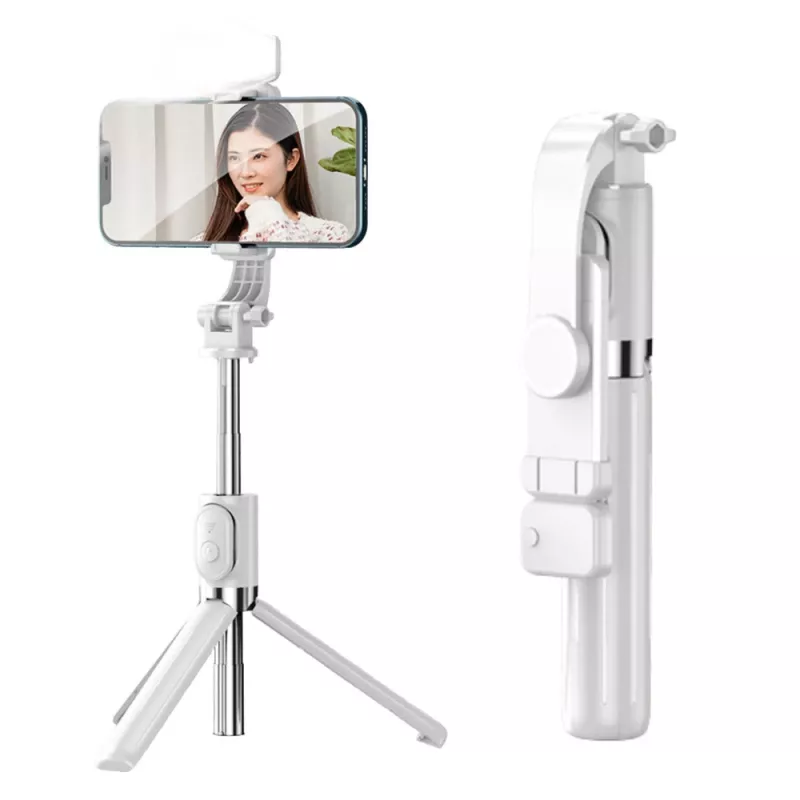 LEAN Selfie stick τρίποδο με τηλεχειριστήριο Bluetooth και βάση κινητού ZS8 λευκό