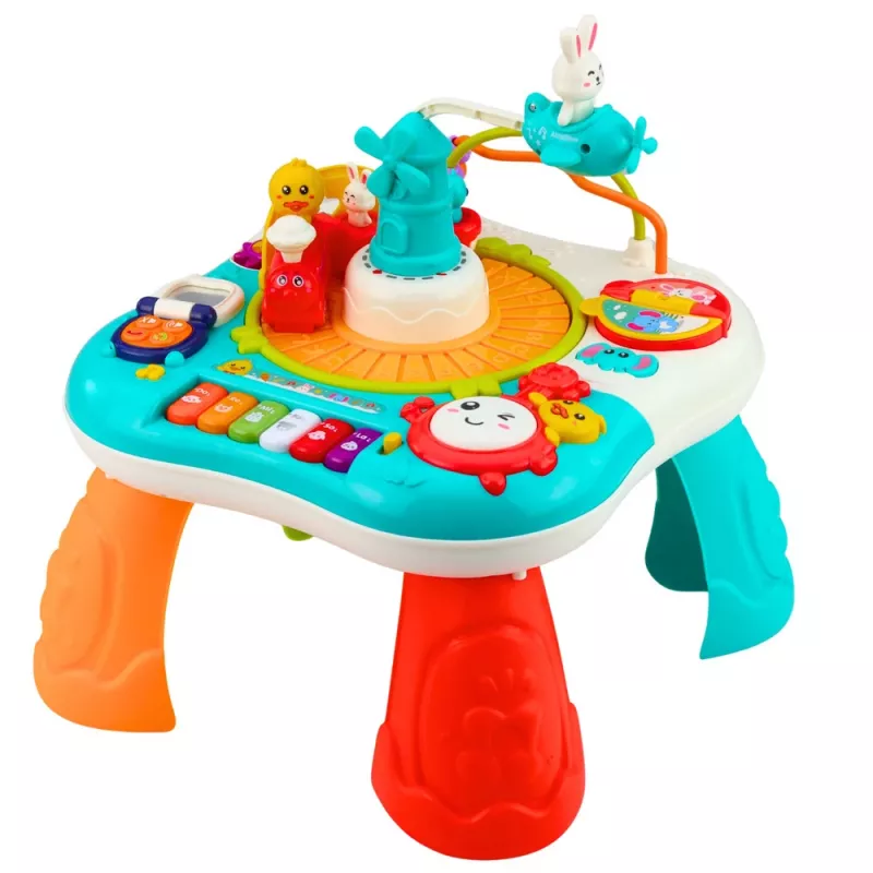 LEAN TOYS Τραπέζι μάθησης Διαδραστικό μουσικό πάνελ πιάνο 2 σε 1 τιρκουάζ