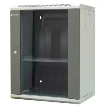 EMITERNET EM/AP6415 Ερμάριο δικτύου τοίχου 15U με πόρτα από σκληρυμένο γυαλί, 600x450x770 mm, μαύρο
