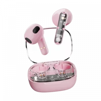 DELTACO Streetz T150-PNK Ασύρματα in-ear ακουστικά, Bluetooth 5.3, Διαφανές ροζ
