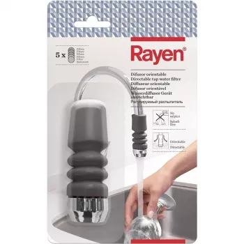 RAYEN 01083003 Ρυθμιζόμενο φίλτρο νερού βρύσης – Πολυβάθμιο κεραμικό, ενεργού άνθρακα & βαμβακιού PP, Εγκατάσταση χωρίς εργαλεία, Καθολική εφαρμογή