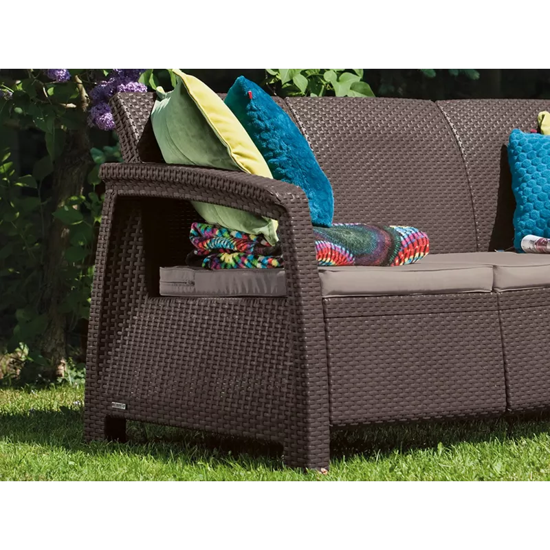 KETER Corfu Love Seat Max καφέ τριθέσιος καναπές κήπου