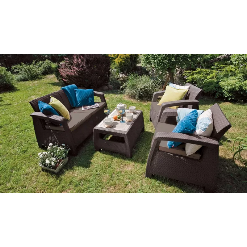 KETER Corfu Love Seat Max καφέ τριθέσιος καναπές κήπου