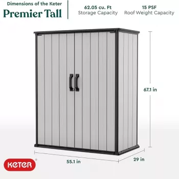 Keter Premier Tall Κήπου σπίτι 29209552 – Μπεζ/Καφέ Αποθήκη ρητίνης, 1700L, Διπλού τοιχώματος, Κλειδωνόμενη