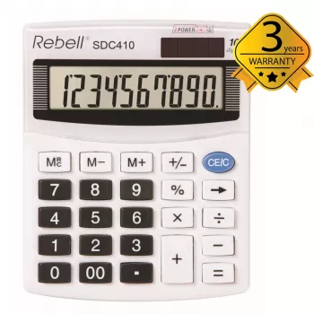 REBELL RE-SDC410 BX επιτραπέζια αριθμομηχανή μισού μεγέθους, οθόνη LCD 10 ψηφίων, διπλή τροφοδοσία (ηλιακή & μπαταρία), μαύρη