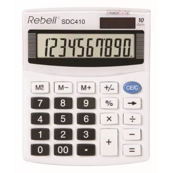 REBELL RE-SDC410 BX επιτραπέζια αριθμομηχανή μισού μεγέθους, οθόνη LCD 10 ψηφίων, διπλή τροφοδοσία (ηλιακή & μπαταρία), μαύρη