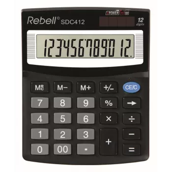REBELL RE-SDC412 BX επιτραπέζια αριθμομηχανή μισού μεγέθους, οθόνη LCD 12 ψηφίων, διπλή τροφοδοσία, μαύρη
