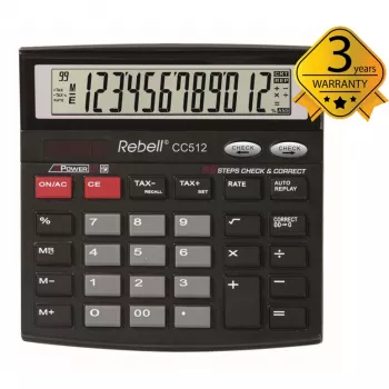 REBELL RE-CC512 BX επιτραπέζια αριθμομηχανή 12 ψηφίων διπλή τροφοδοσία μαύρη/ασημί