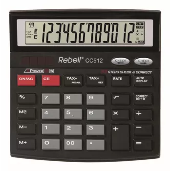REBELL RE-CC512 BX επιτραπέζια αριθμομηχανή 12 ψηφίων διπλή τροφοδοσία μαύρη/ασημί
