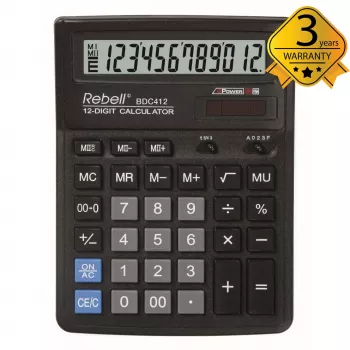 REBELL RE-BDC412 BX επιτραπέζια αριθμομηχανή 12 ψηφίων διπλή τροφοδοσία μαύρη