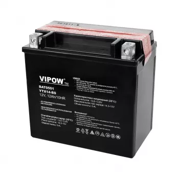 VIPOW BAT0501 συμβατική μπαταρία μολύβδου-οξέος μοτοσυκλέτας 12V 14Ah, 140A ρεύμα ψυχρής εκκίνησης, περιλαμβάνεται συσκευασία οξέος