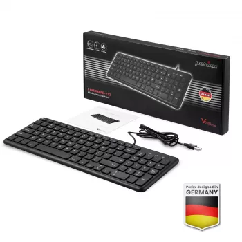 Perixx PERIBOARD-213 DE B Ενσύρματο πληκτρολόγιο USB, γερμανική διάταξη (QWERTZ), διακόπτες ψαλιδιού, Μαύρο