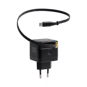 EFB Elektronik G352CE 35W GaN USB-C Φορτιστής Τοίχου με Ανασυρόμενο Καλώδιο 0,7m, PD3.0 & QC3.0, Μαύρος