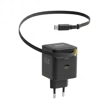 EFB Elektronik G652CE 65W GaN USB-C PD 3.0 Επιτοίχιος φορτιστής με ανασυρόμενο καλώδιο, Μαύρο