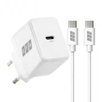EFB Elektronik G201CE 20W USB-C GaN Σετ επιτοίχιου φορτιστή με καλώδιο USB-C 2m, PD3.0 & QC3.0, Λευκό