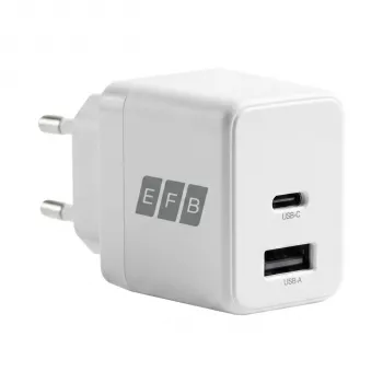 EFB Elektronik G301A1CE 30W GaN USB-C PD3.0 + USB-A QC3.0 Σετ επιτοίχιου φορτιστή με καλώδιο USB-C 2m, Λευκό