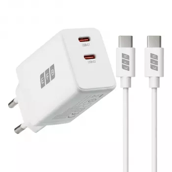 EFB Elektronik G452CE 45W Dual USB-C GaN Σετ επιτοίχιου φορτιστή με καλώδιο USB-C 2m, Λευκό