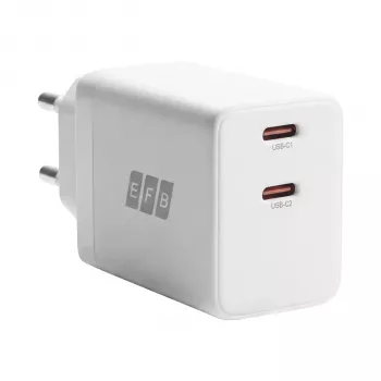 EFB Elektronik G452CE 45W Dual USB-C GaN Σετ επιτοίχιου φορτιστή με καλώδιο USB-C 2m, Λευκό