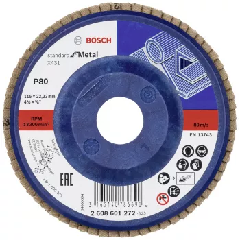 Bosch X431 Standard Δίσκος Λείανσης για Μέταλλο, 115 mm, Ζιρκονίου, Κόκκο P60, Διάτρηση 22,23 mm 2608601272