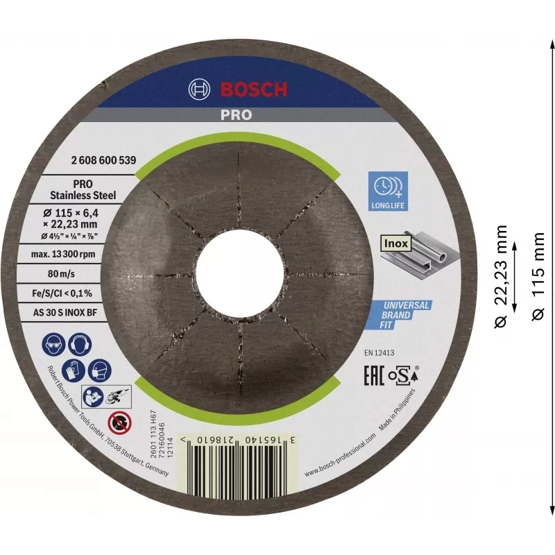 Bosch 2608600539 κυρτός δίσκος λείανσης 115 x 22,23 mm, 1 τεμ.