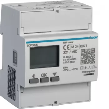 Hager ECP382D 3-Φασικός Μετρητής Ενέργειας Direkt 80A 4M S0 MID