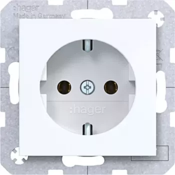 HAGER WAS1300WG Πρίζα SCHUKO, 1-θέσια, Χωνευτή, Βιδωτοί ακροδέκτες, Πολικό Λευκό