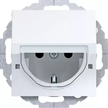 HAGER WAS1213WG Πρίζα Schuko με καπάκι, 45° χωνευτή, Λευκό πολικό
