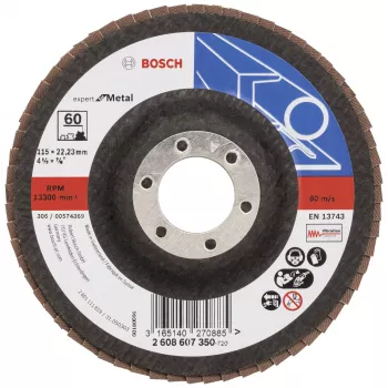 Bosch X551 Standard για μέταλλο δίσκος λείανσης με πτερύγια, 115 mm διάμετρος, 22,33 mm οπή, 60 κόκκοι, ζιρκονίου, κωνικός, 1 τεμ. 2608607350