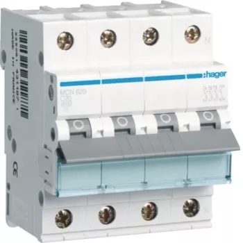 Hager MCN620 3P+N χαρακτηριστική C 20A 6kA αυτόματο προστασίας γραμμής