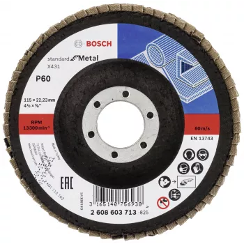 Bosch X431 Standard για μέταλλο δίσκος λείανσης με πτερύγια, 115 mm, κόκκος 60, φορέας υφασμένου υαλονήματος 2608603713