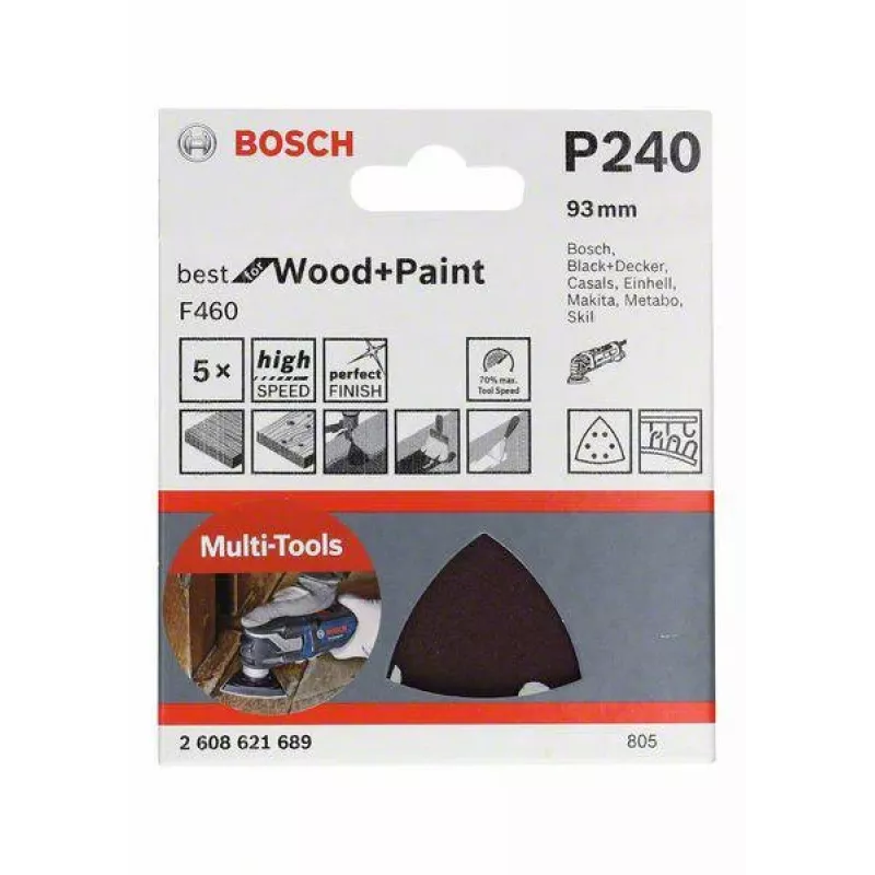 Bosch 2608621689 τριγωνικό φύλλο λείανσης P240 93 mm συσκευασία 5 τεμ.