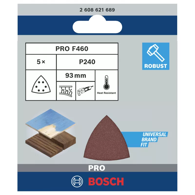 Bosch 2608621689 τριγωνικό φύλλο λείανσης P240 93 mm συσκευασία 5 τεμ.