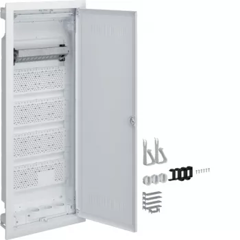 HAGER Multimedia Volta χωνευτό ντουλάπι διανομής, 5 σειρές, πλαστική πόρτα με σχισμές, λευκό VU60WWH