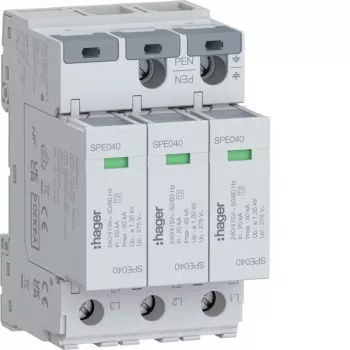 Hager SPE340 Τύπου 2 συσκευή προστασίας από υπέρταση, 3-πολικό, TNS/TT, 275V, 20kA, 40kA Imax