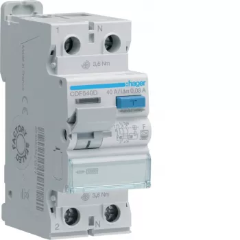 HAGER CDF540D Διακόπτης προστασίας διαρροής 2P 40A 30mA Type F 10kA