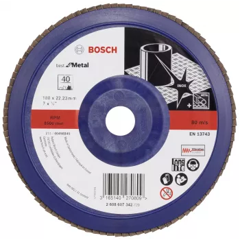 Bosch X571 Best for Metal δίσκος λείανσης με πτερύγια, διάμετρος 180 mm, οπή 22,23 mm, ζιρκονικό αλουμίνιο, κόκκωση 40, 1 τεμ. 2608607342
