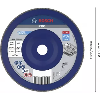 Bosch X571 Best for Metal δίσκος λείανσης με πτερύγια, διάμετρος 180 mm, οπή 22,23 mm, ζιρκονικό αλουμίνιο, κόκκωση 40, 1 τεμ. 2608607342