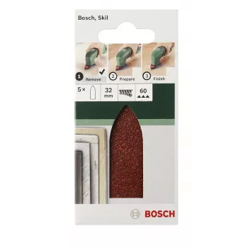 Bosch 2609256A38 γυαλόχαρτο δέλτα, με Velcro, χωρίς οπές, κόκκωση 80, γωνία 32 mm, 5 τεμ.