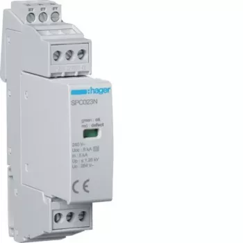 Hager SPC203N απαγωγός υπέρτασης Τύπου 3 1P+N Uc 264V In 5kA Up 1,25kV με επαφή τηλεειδοποίησης